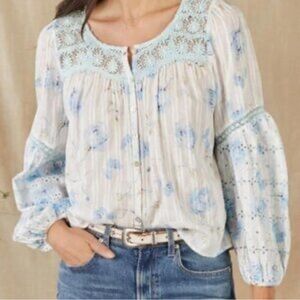 LoveShackFancy Lilith Blouse in Blue